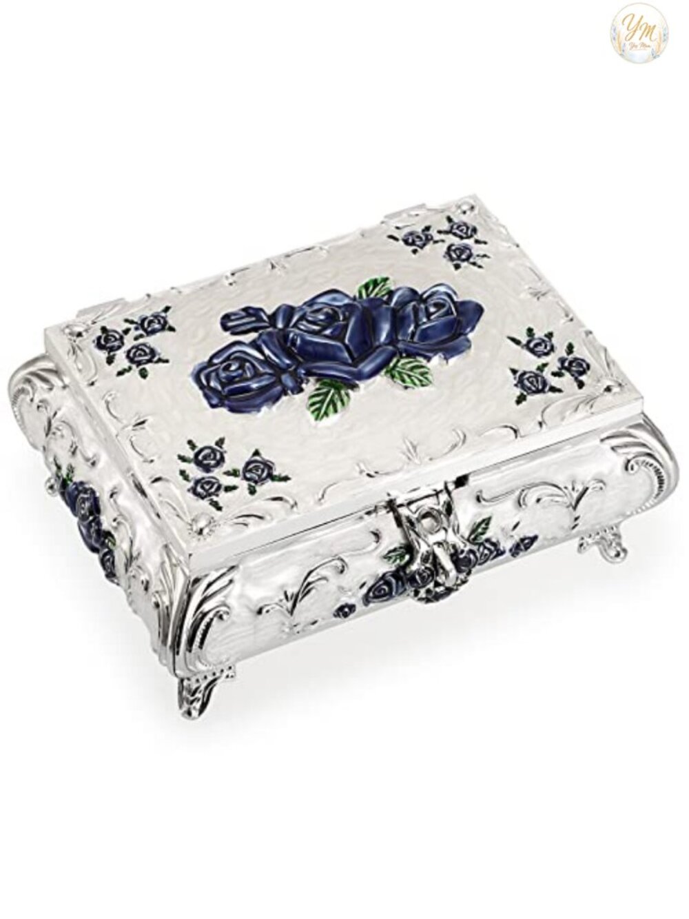 Vintage Metal Jewelry Box Organizer 3 Compartments Keepsake Gift